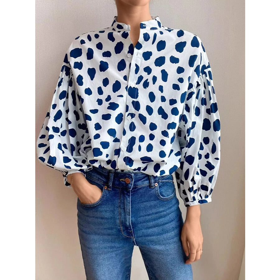 Printed Puff Sleeve Button-Down Shirt Apparel and Accessories