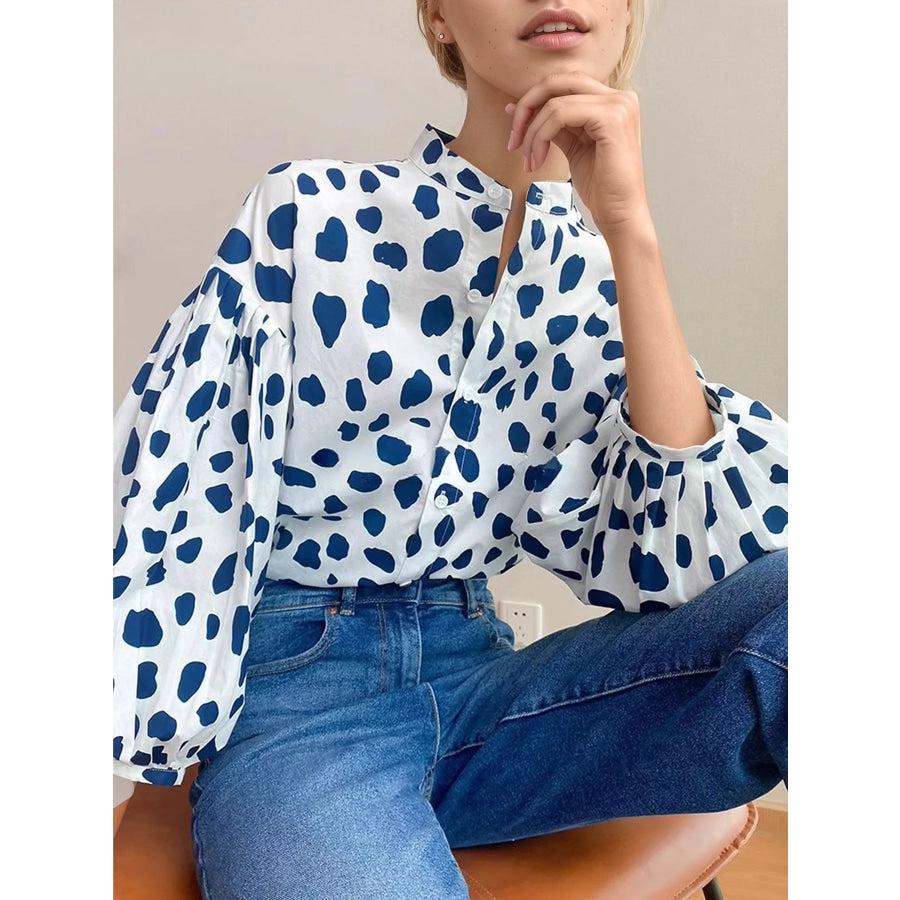 Printed Puff Sleeve Button-Down Shirt Apparel and Accessories