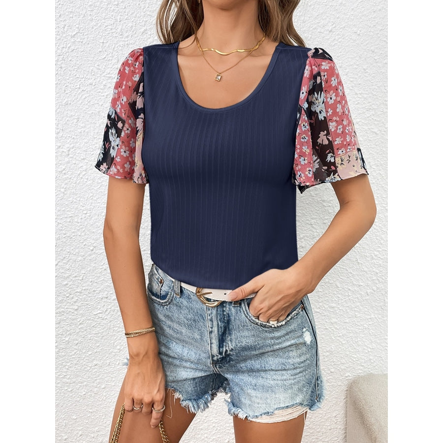 Printed Puff Sleeve Round Neck Tee