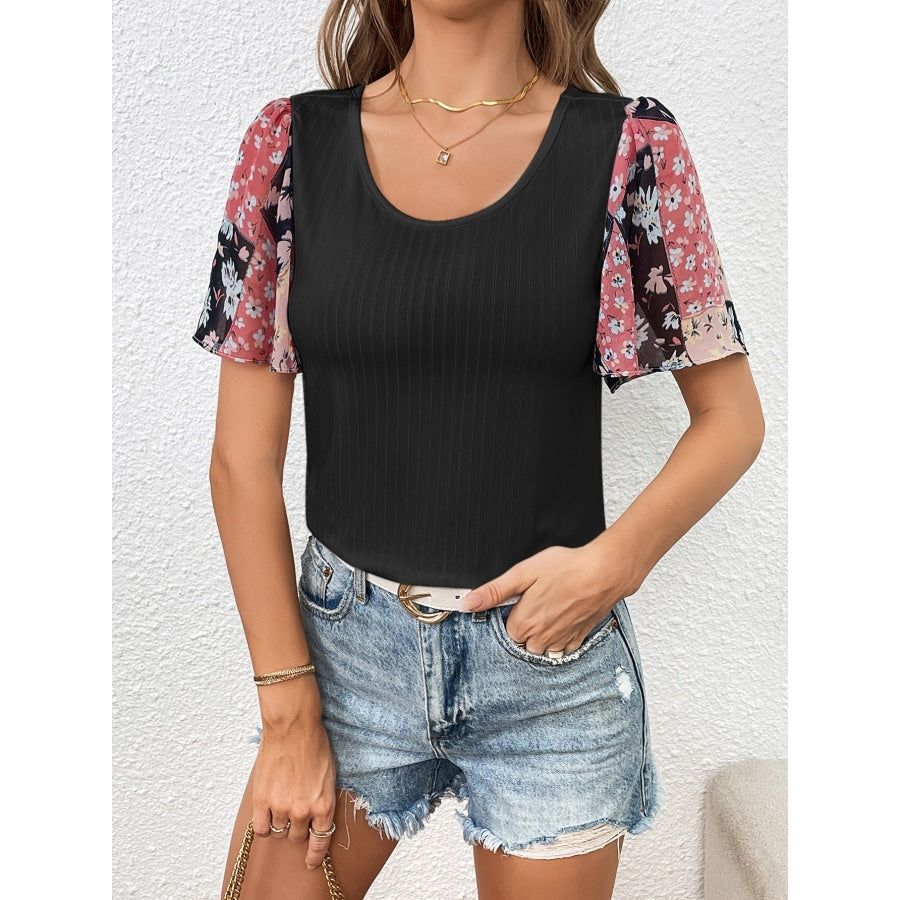 Printed Puff Sleeve Round Neck Tee