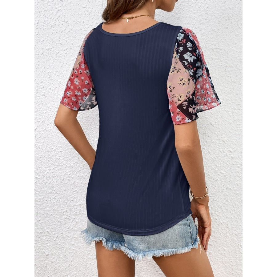 Printed Puff Sleeve Round Neck Tee