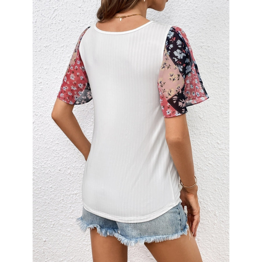 Printed Puff Sleeve Round Neck Tee