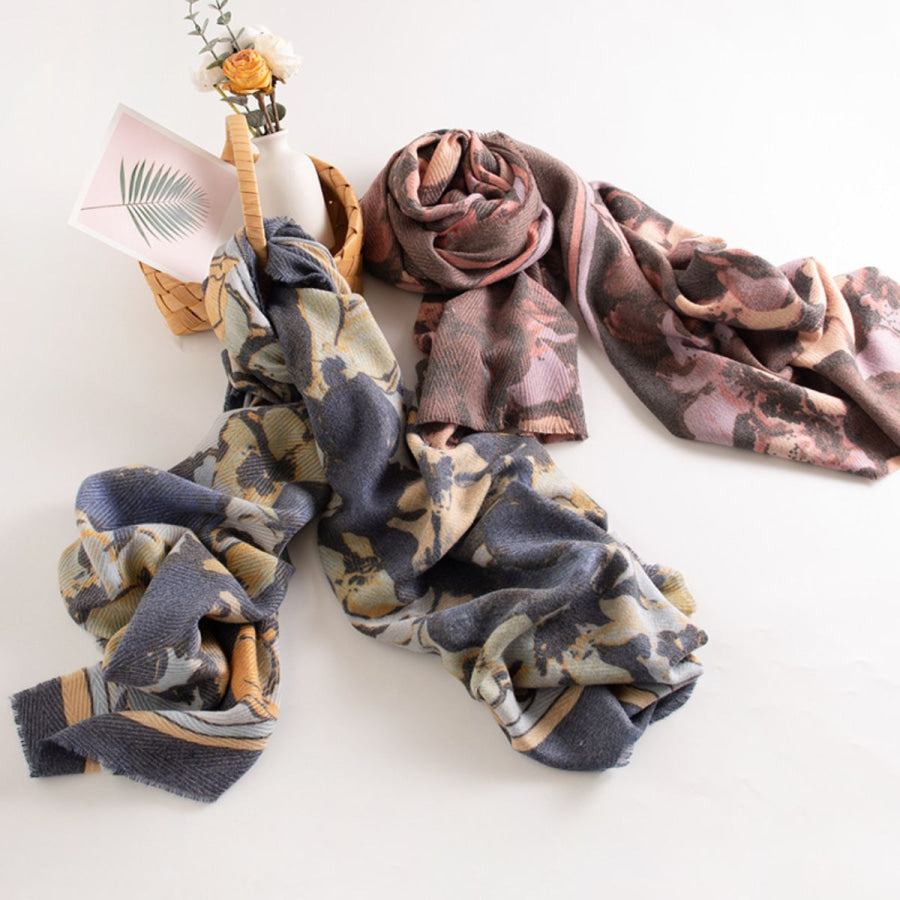 Printed Raw Hem Polyester Scarf Apparel and Accessories