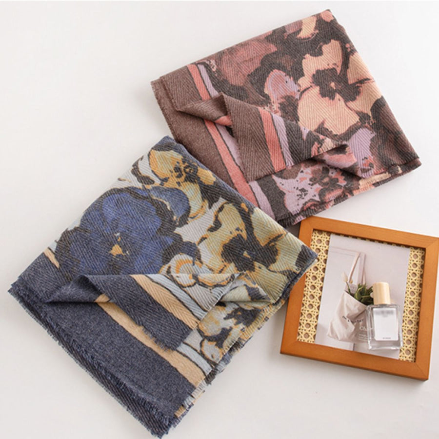 Printed Raw Hem Polyester Scarf Apparel and Accessories