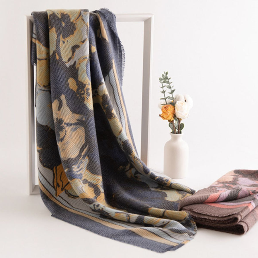 Printed Raw Hem Polyester Scarf Apparel and Accessories