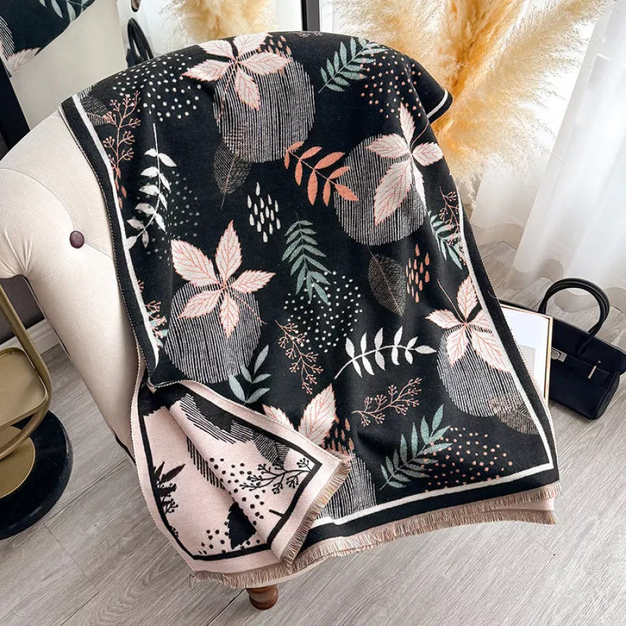Printed Raw Hem Scarf Black / One Size Apparel and Accessories
