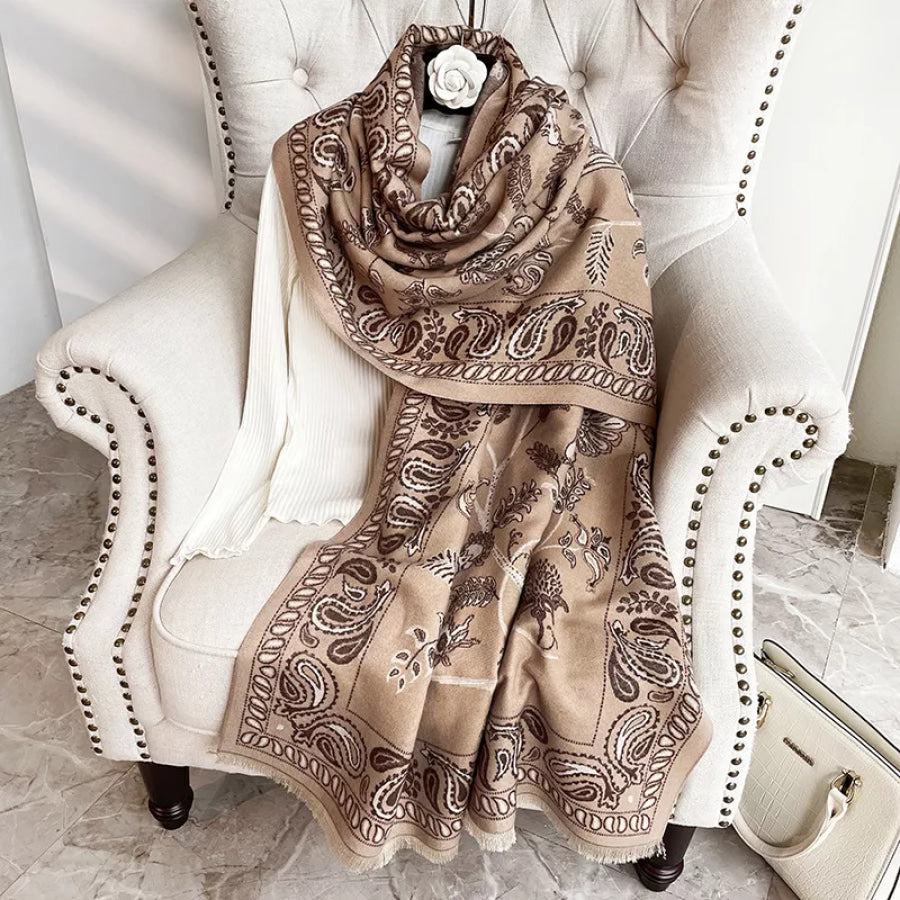 Printed Raw Hem Scarf Brown / One Size Apparel and Accessories