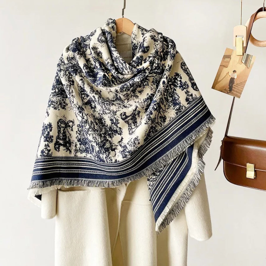 Printed Raw Hem Scarf Peacock Blue / One Size Apparel and Accessories