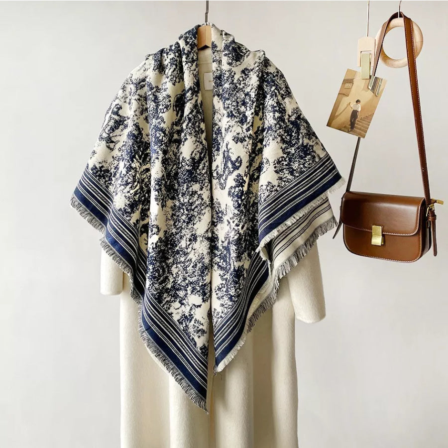 Printed Raw Hem Scarf Peacock Blue / One Size Apparel and Accessories