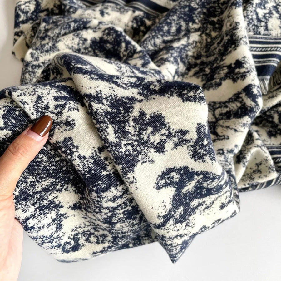 Printed Raw Hem Scarf Peacock Blue / One Size Apparel and Accessories