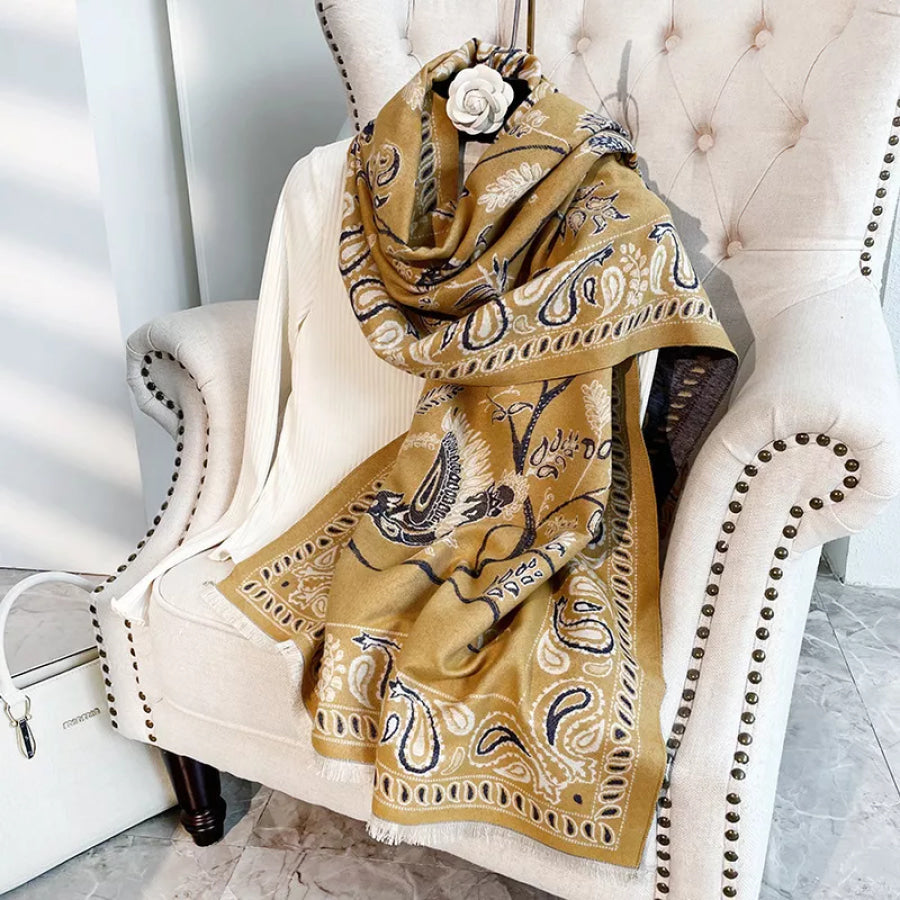 Printed Raw Hem Scarf Yellow / One Size Apparel and Accessories