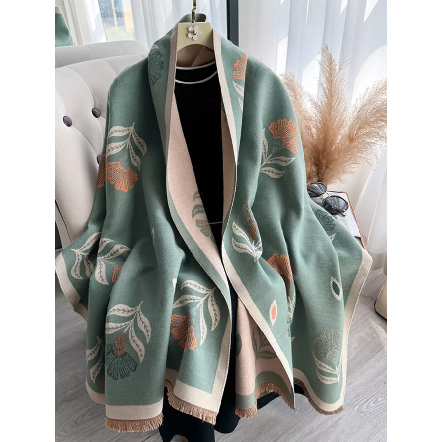 Printed Raw Hem Shawl Green / One Size Apparel and Accessories