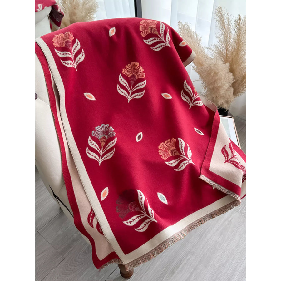 Printed Raw Hem Shawl Red / One Size Apparel and Accessories