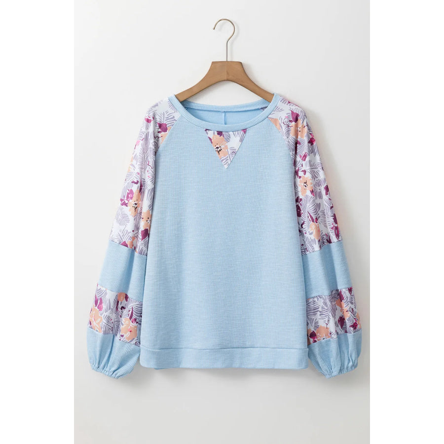 Printed Round Neck Balloon Sleeve Blouse Apparel and Accessories