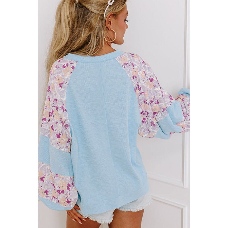 Printed Round Neck Balloon Sleeve Sweatshirt Apparel and Accessories