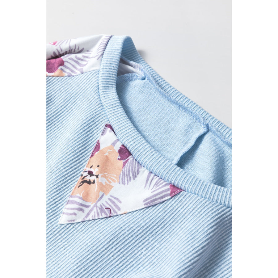 Printed Round Neck Balloon Sleeve Sweatshirt Apparel and Accessories
