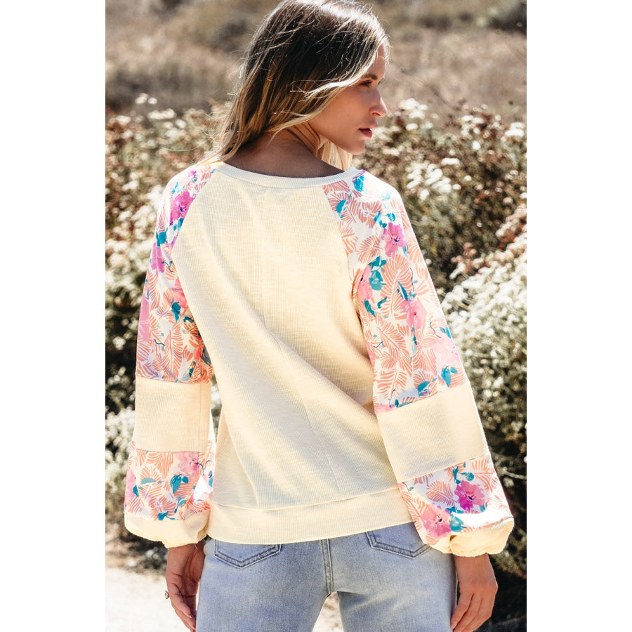 Printed Round Neck Balloon Sleeve Sweatshirt Apparel and Accessories