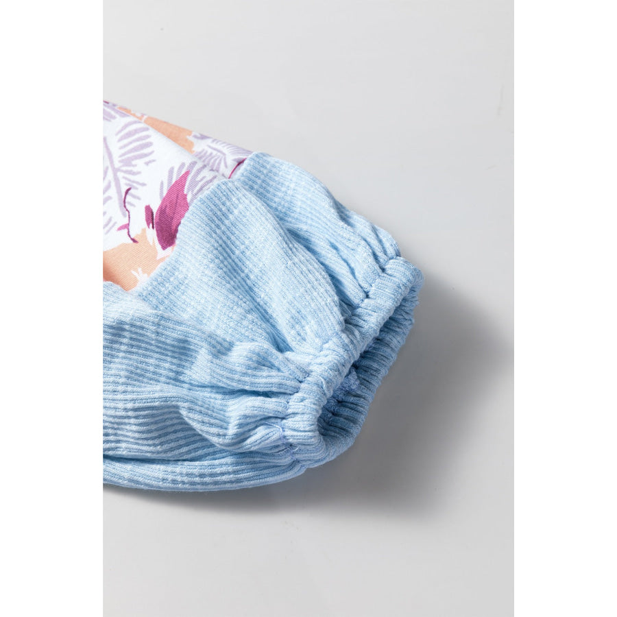 Printed Round Neck Balloon Sleeve Sweatshirt Apparel and Accessories