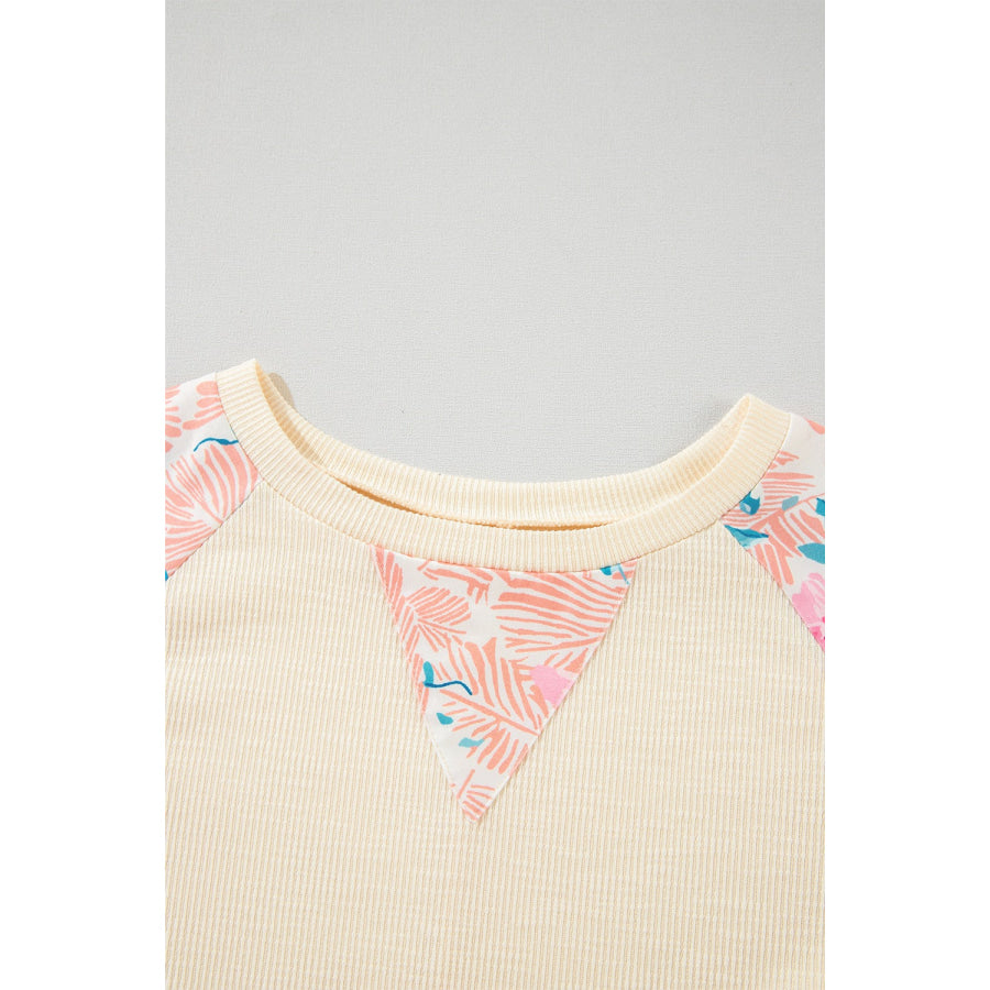Printed Round Neck Balloon Sleeve Sweatshirt Apparel and Accessories
