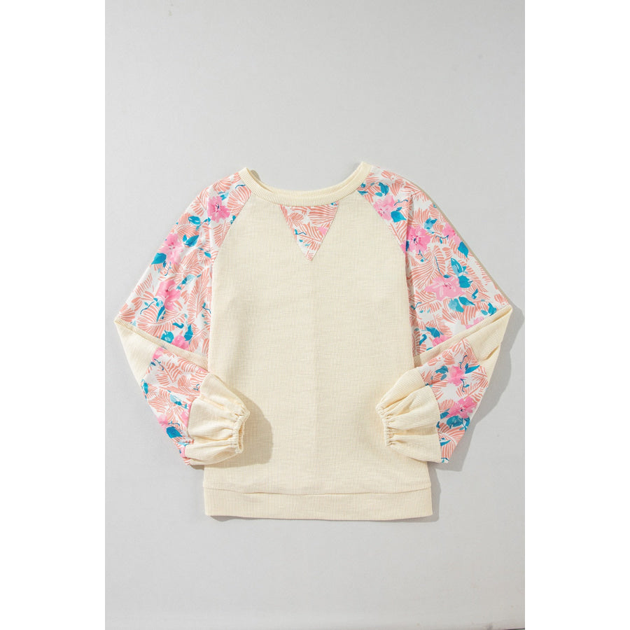 Printed Round Neck Balloon Sleeve Sweatshirt Apparel and Accessories