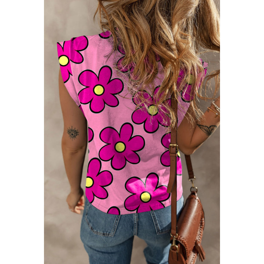 Printed Round Neck Cap Sleeve T-Shirt Apparel and Accessories
