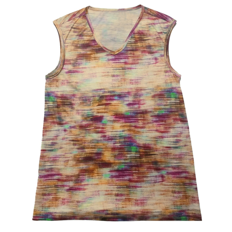Printed Round Neck Cap Sleeve Top Multicolor / S Apparel and Accessories