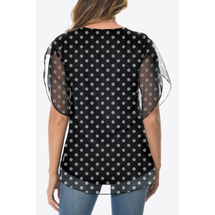 Printed Round Neck Curved Hem Blouse