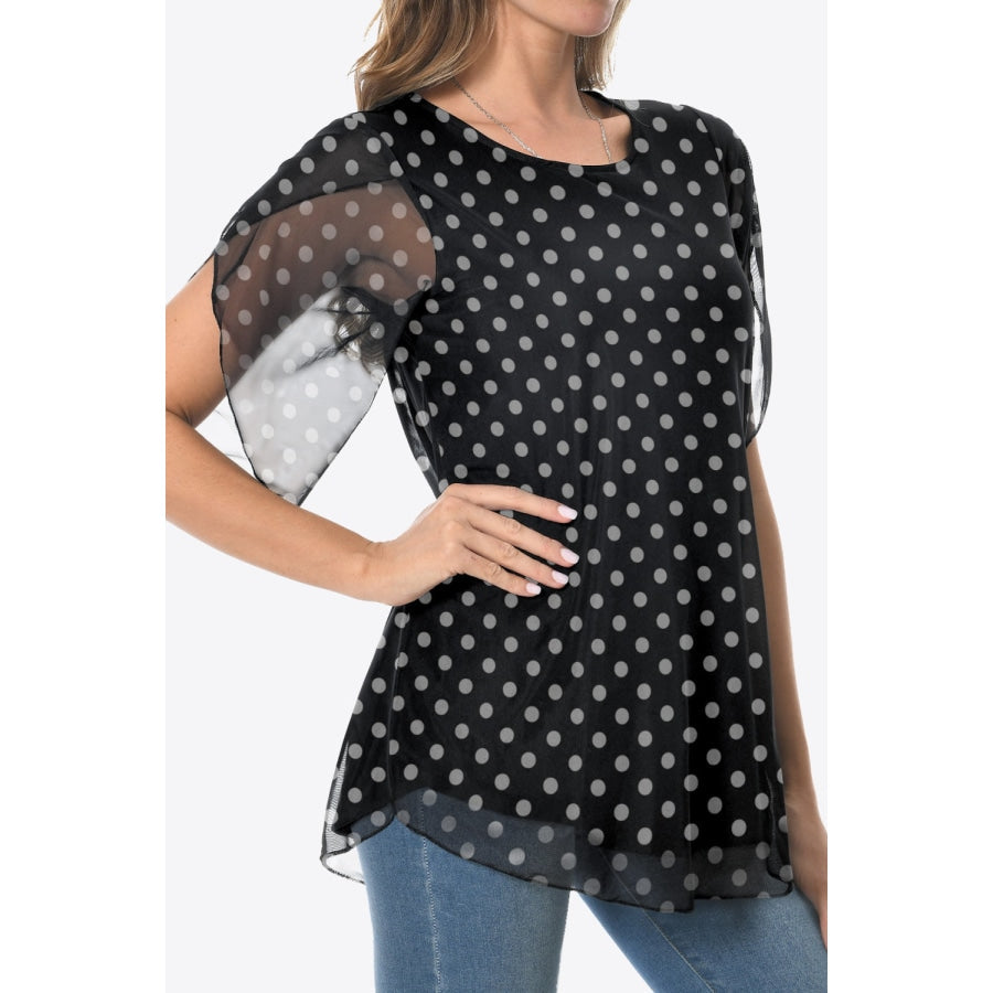 Printed Round Neck Curved Hem Blouse