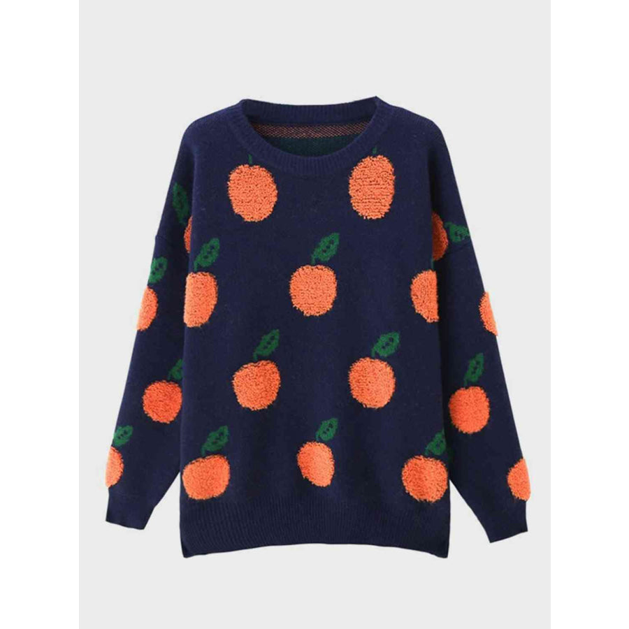 Printed Round Neck Drop Shoulder Sweater