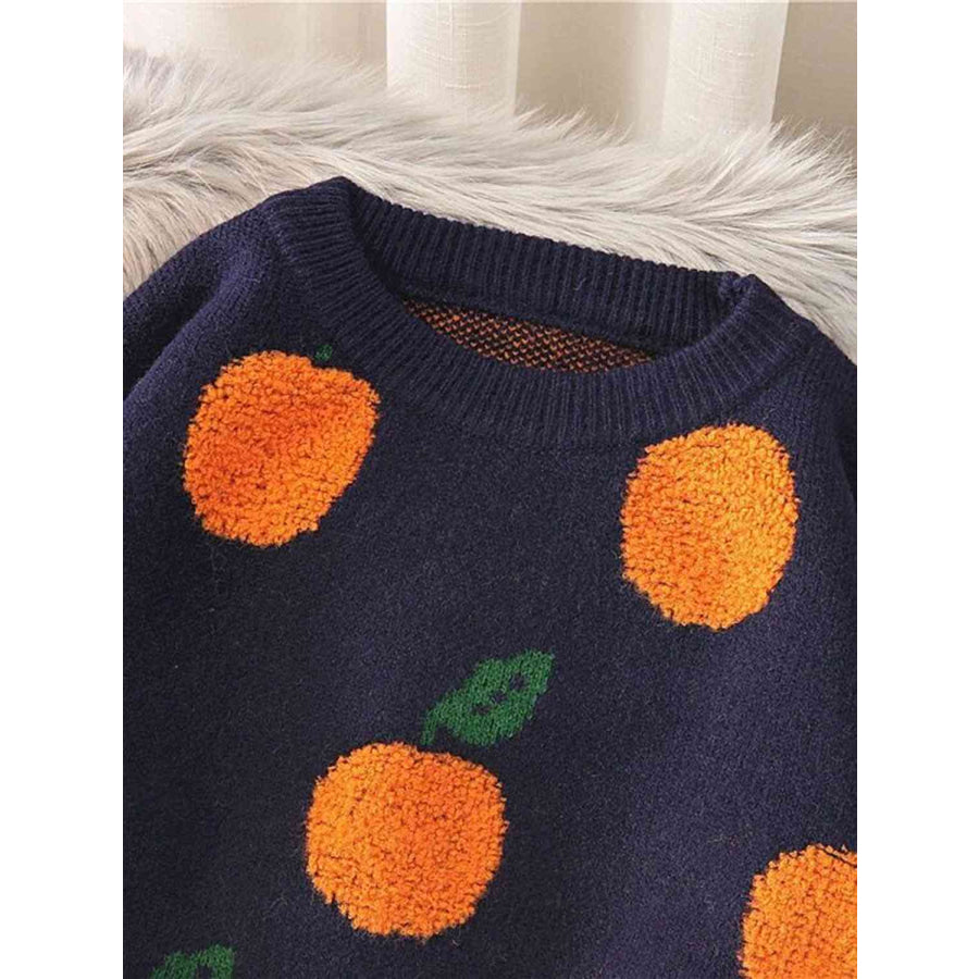 Printed Round Neck Drop Shoulder Sweater