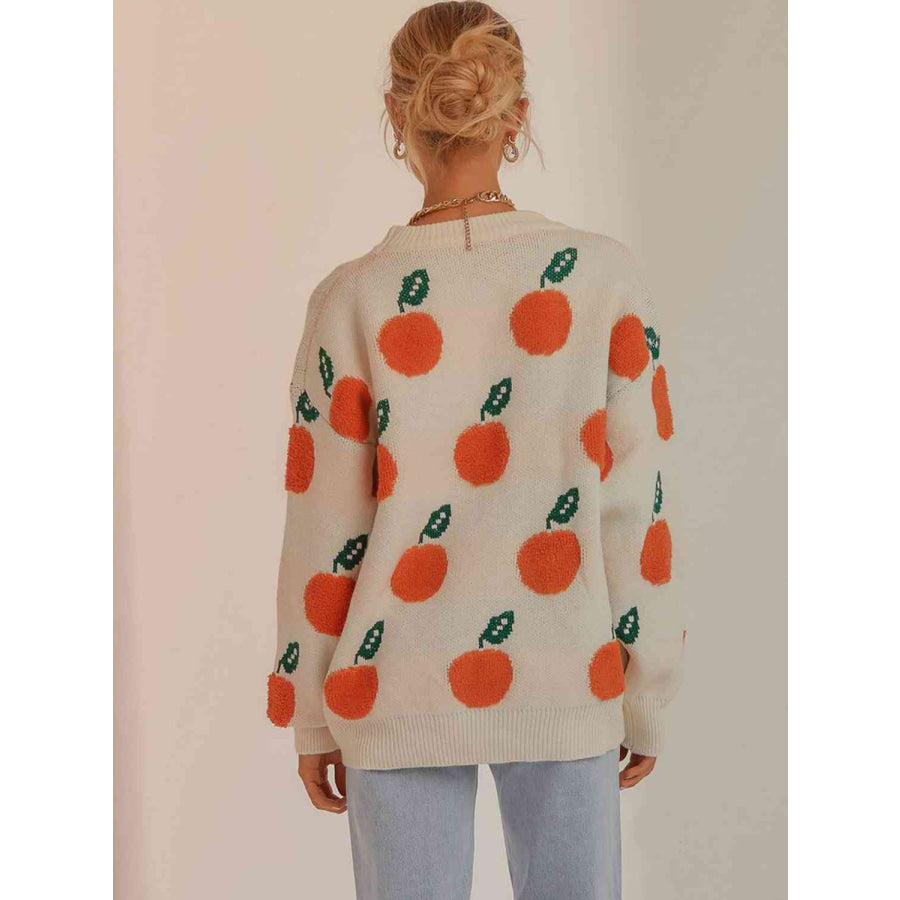 Printed Round Neck Drop Shoulder Sweater