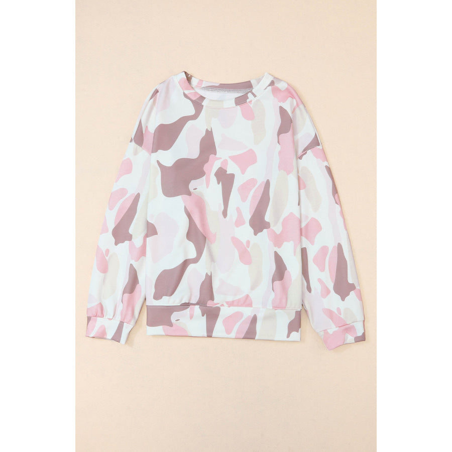 Printed Round Neck Dropped Shoulder Sweatshirt Apparel and Accessories
