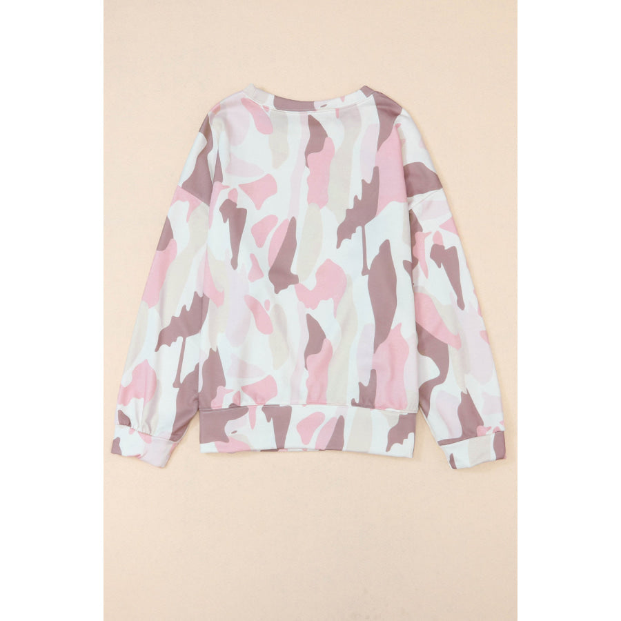 Printed Round Neck Dropped Shoulder Sweatshirt Apparel and Accessories