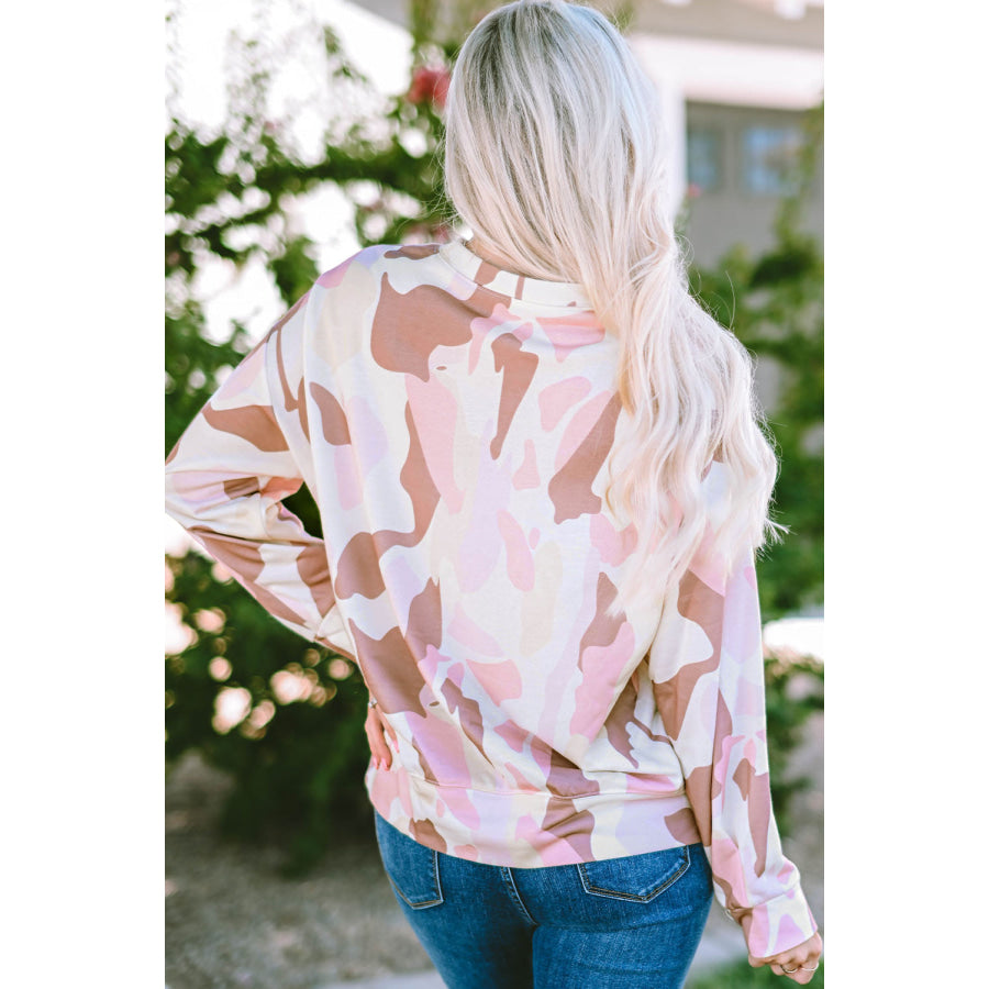 Printed Round Neck Dropped Shoulder Sweatshirt Apparel and Accessories