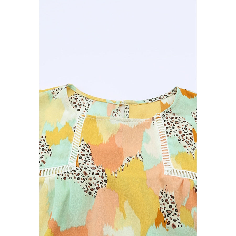 Printed Round Neck Flutter Sleeve Top