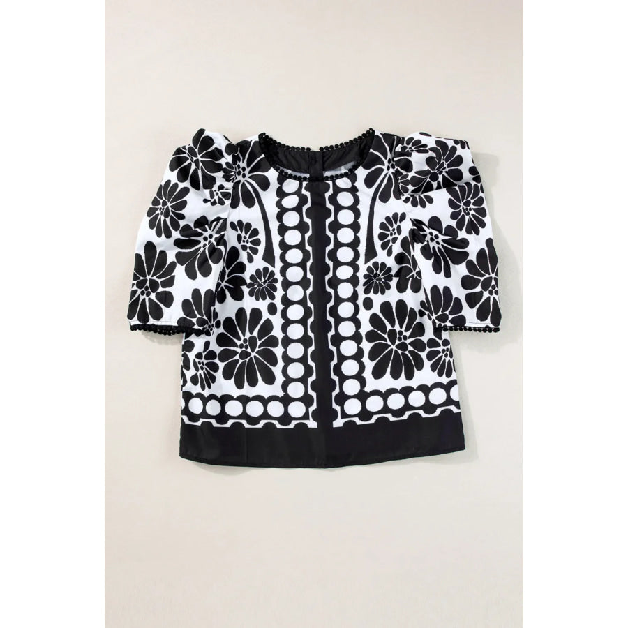 Printed Round Neck Half Sleeve Blouse Apparel and Accessories