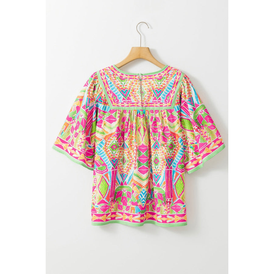 Printed Round Neck Half Sleeve Blouse Apparel and Accessories