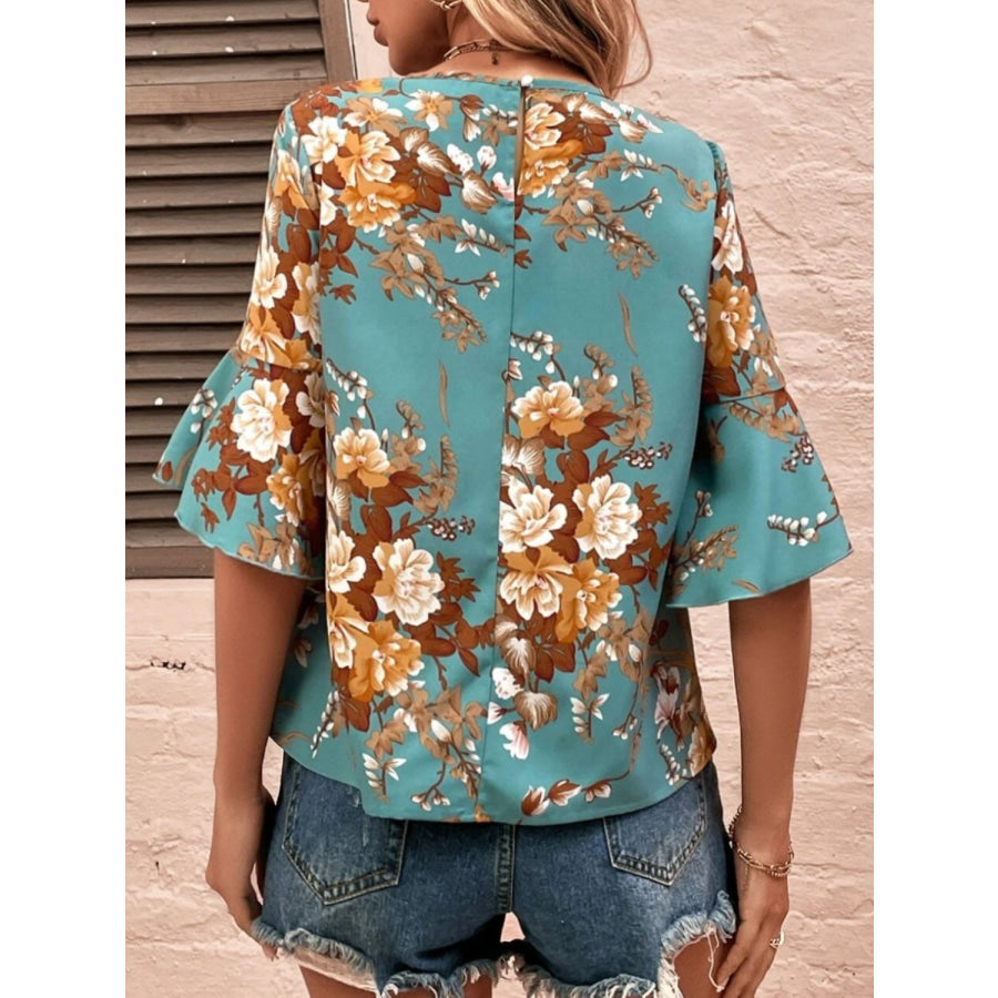 Printed Round Neck Half Sleeve Blouse Apparel and Accessories