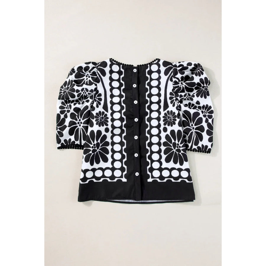 Printed Round Neck Half Sleeve Blouse Apparel and Accessories