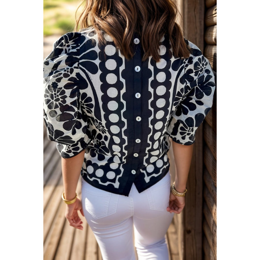 Printed Round Neck Half Sleeve Blouse Apparel and Accessories