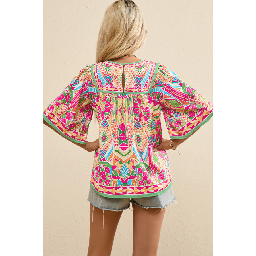 Printed Round Neck Half Sleeve Blouse Apparel and Accessories