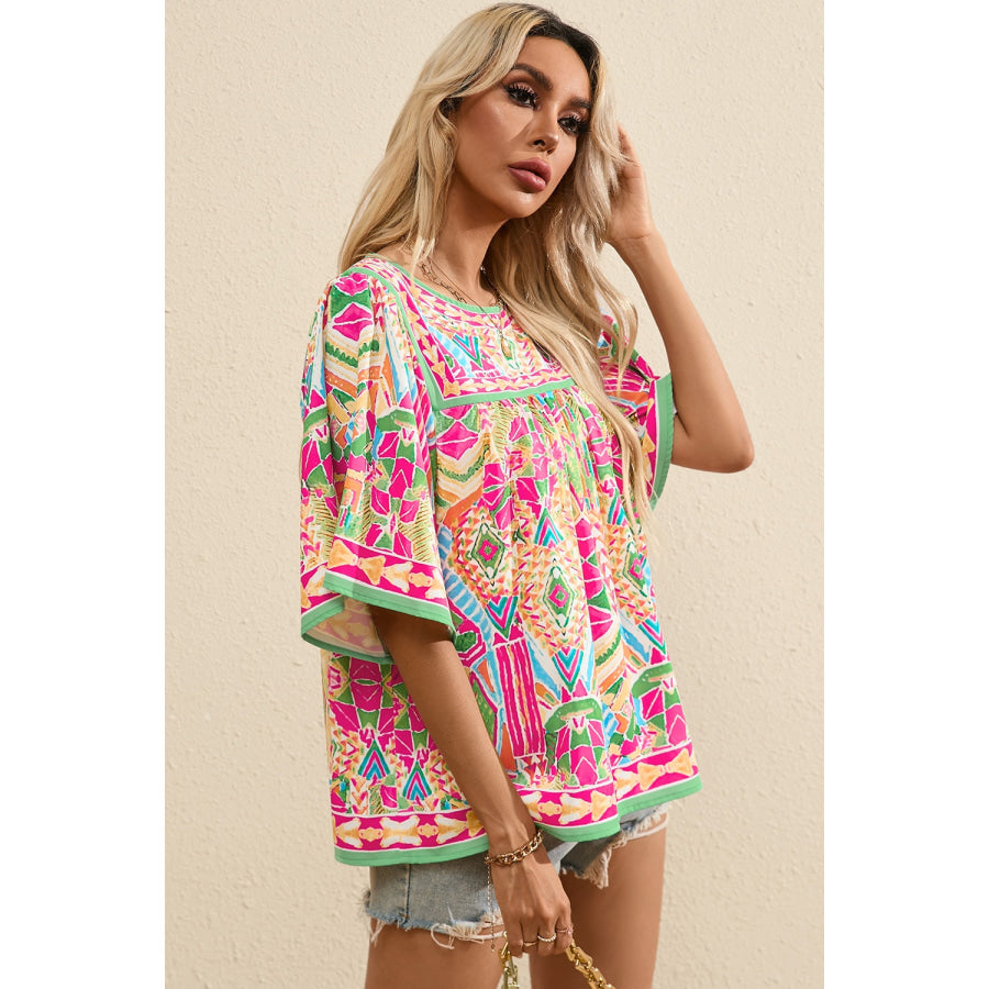 Printed Round Neck Half Sleeve Blouse Apparel and Accessories