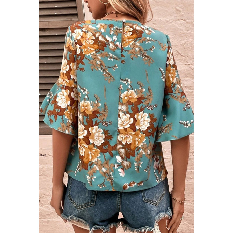 Printed Round Neck Half Sleeve Blouse Apparel and Accessories