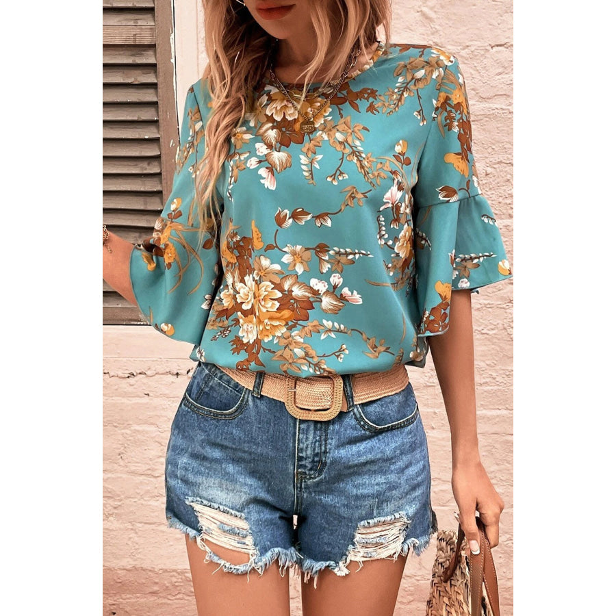 Printed Round Neck Half Sleeve Blouse Apparel and Accessories