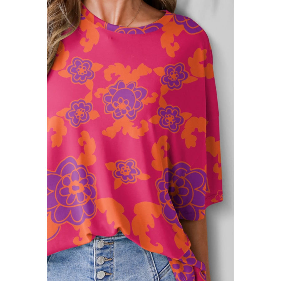 Printed Round Neck Half Sleeve T - Shirt Apparel and Accessories