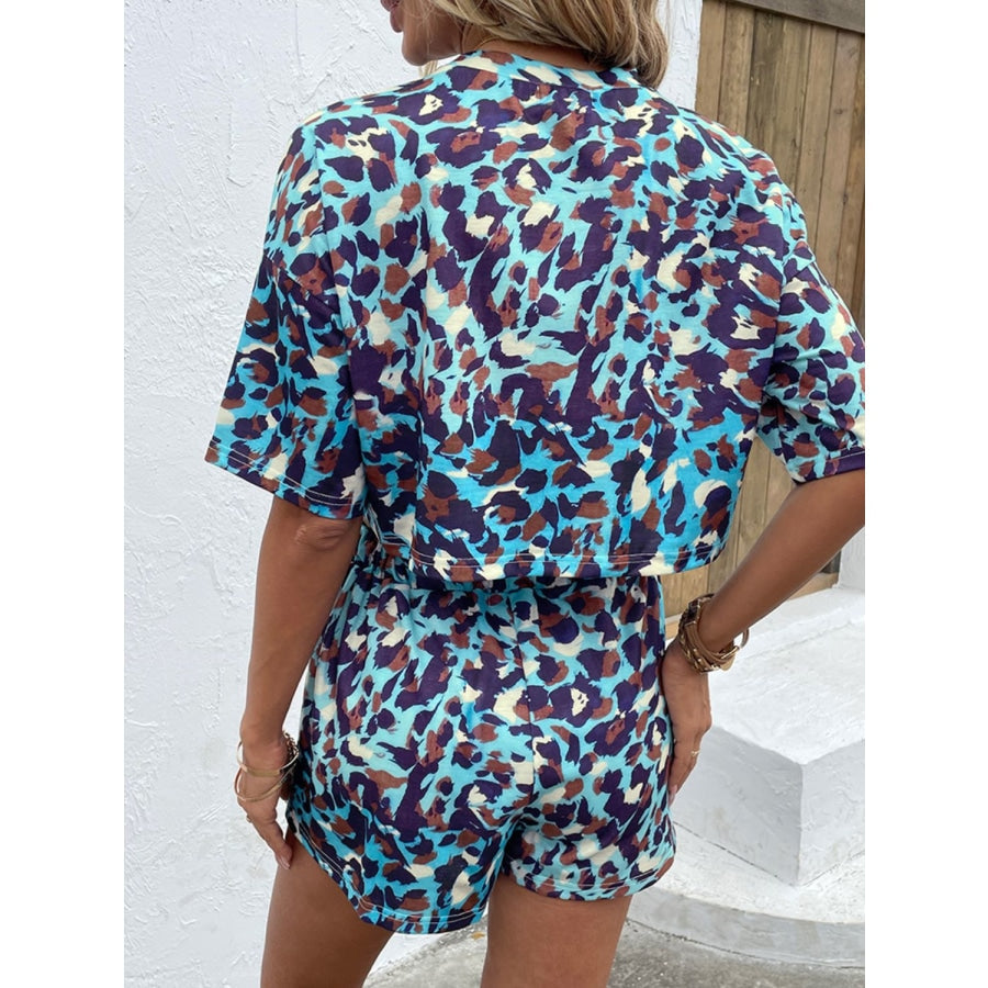 Printed Round Neck Half Sleeve Top and Shorts Set