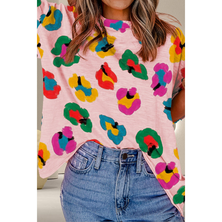 Printed Round Neck Half Sleeve Top Blush Pink / S Apparel and Accessories