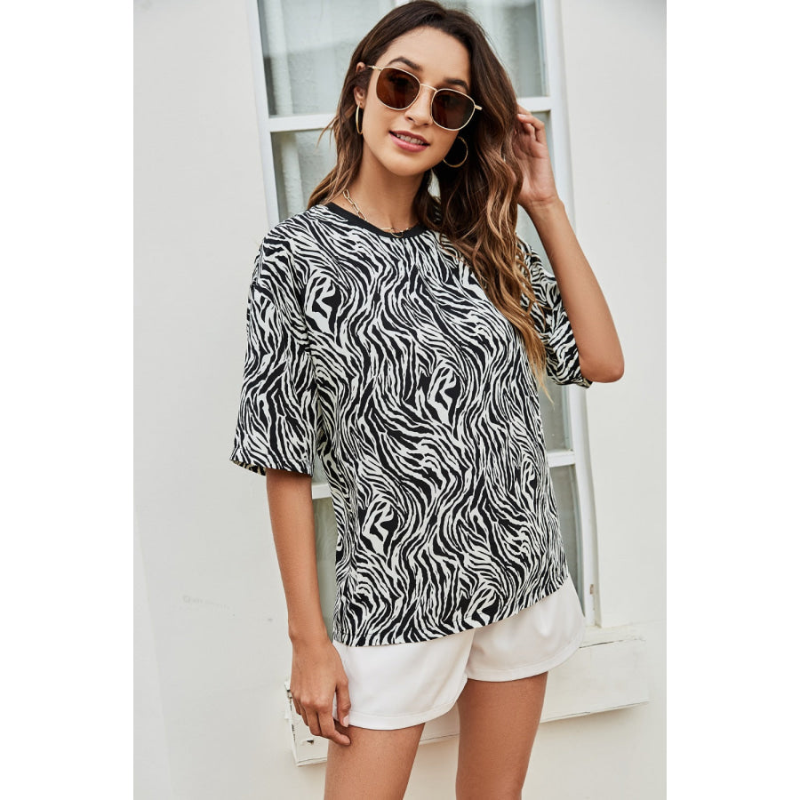 Printed Round Neck Half Sleeve Top Apparel and Accessories