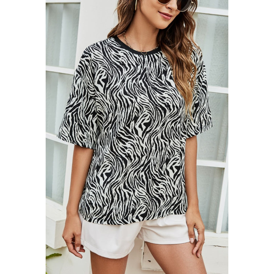 Printed Round Neck Half Sleeve Top Apparel and Accessories