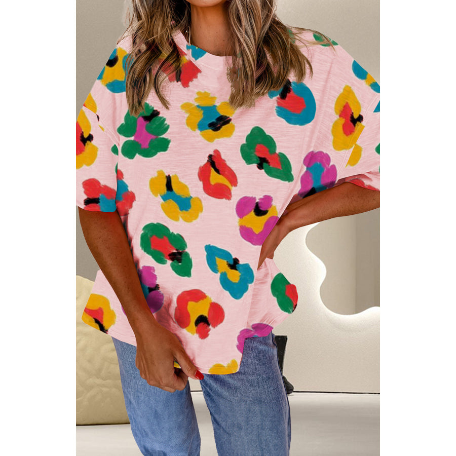 Printed Round Neck Half Sleeve Top Blush Pink / S Apparel and Accessories